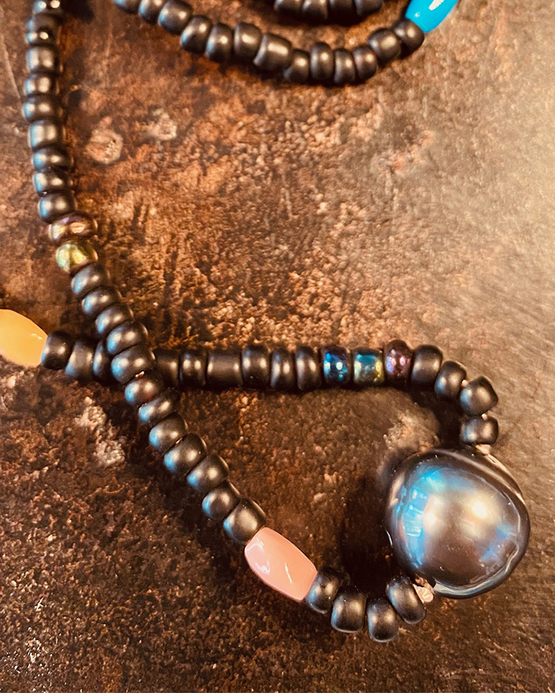 Catherine Michiels Onyx and Pearl Necklace