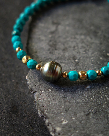 Catherine Michiels - Bracelet Perle Tahitienne sur turquoises