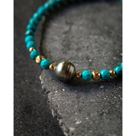 Catherine Michiels - Bracelet Perle Tahitienne sur turquoises