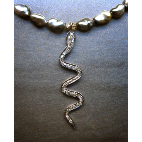 Catherine Michiels - Pearls ans diamonds snake Necklace