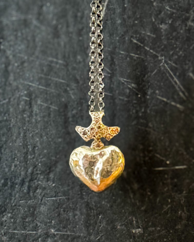 Silver Pendant – Sculpted Heart and Diamond-Set Dove