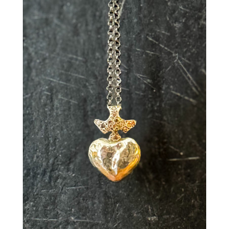 Pendentif en argent – Cœur et colombe sertie de diamants